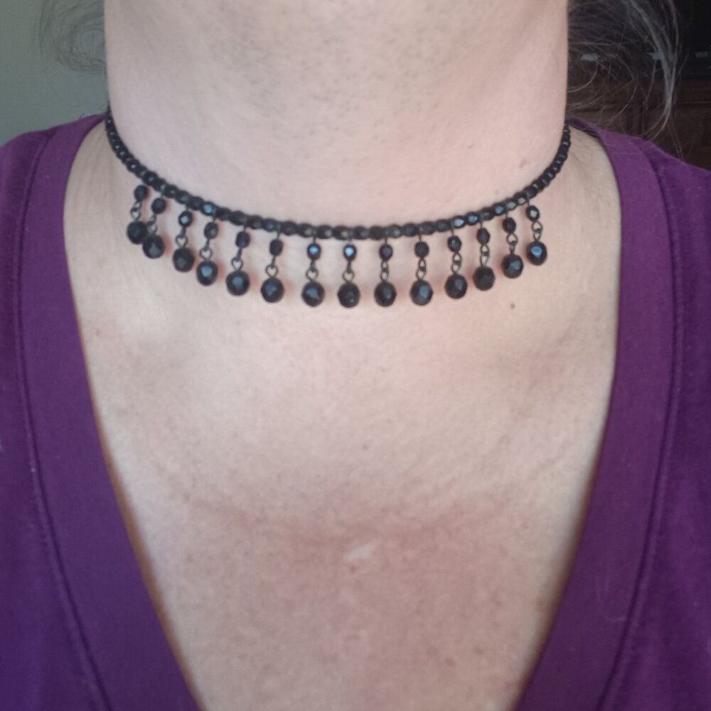 Set of 2 Handmade Beaded Chokers. 1 black 1 Amber Fits multiple sized necks F14